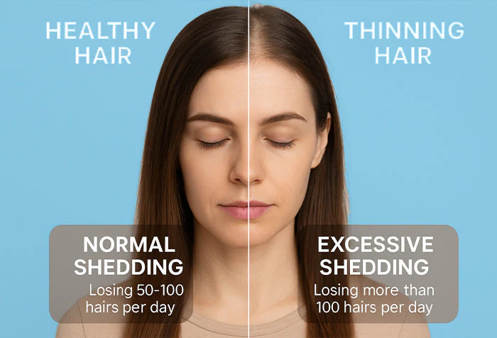 Normal shedding vs excessive hair fall comparison